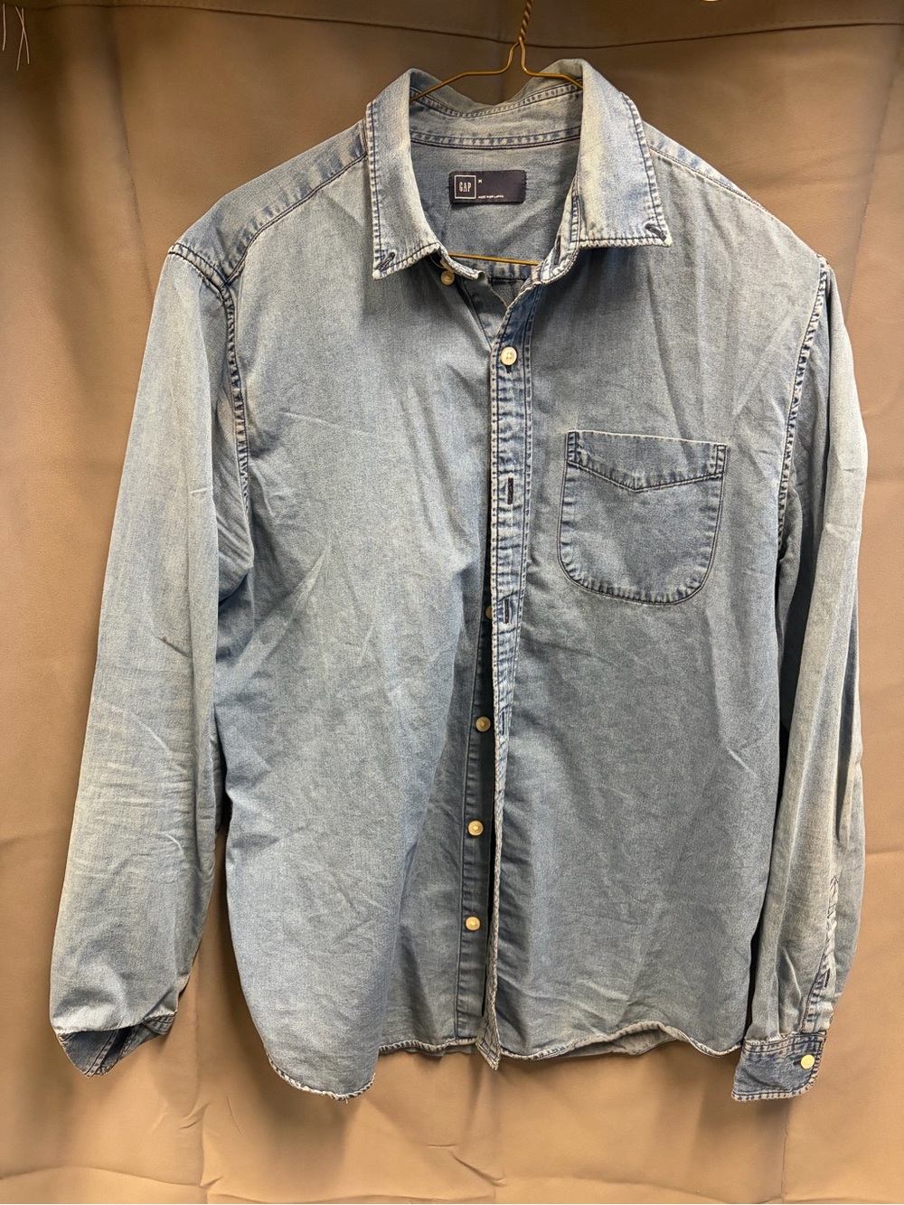 GAP Light Blue Denim Button-Down Shirt with Chest Pocket